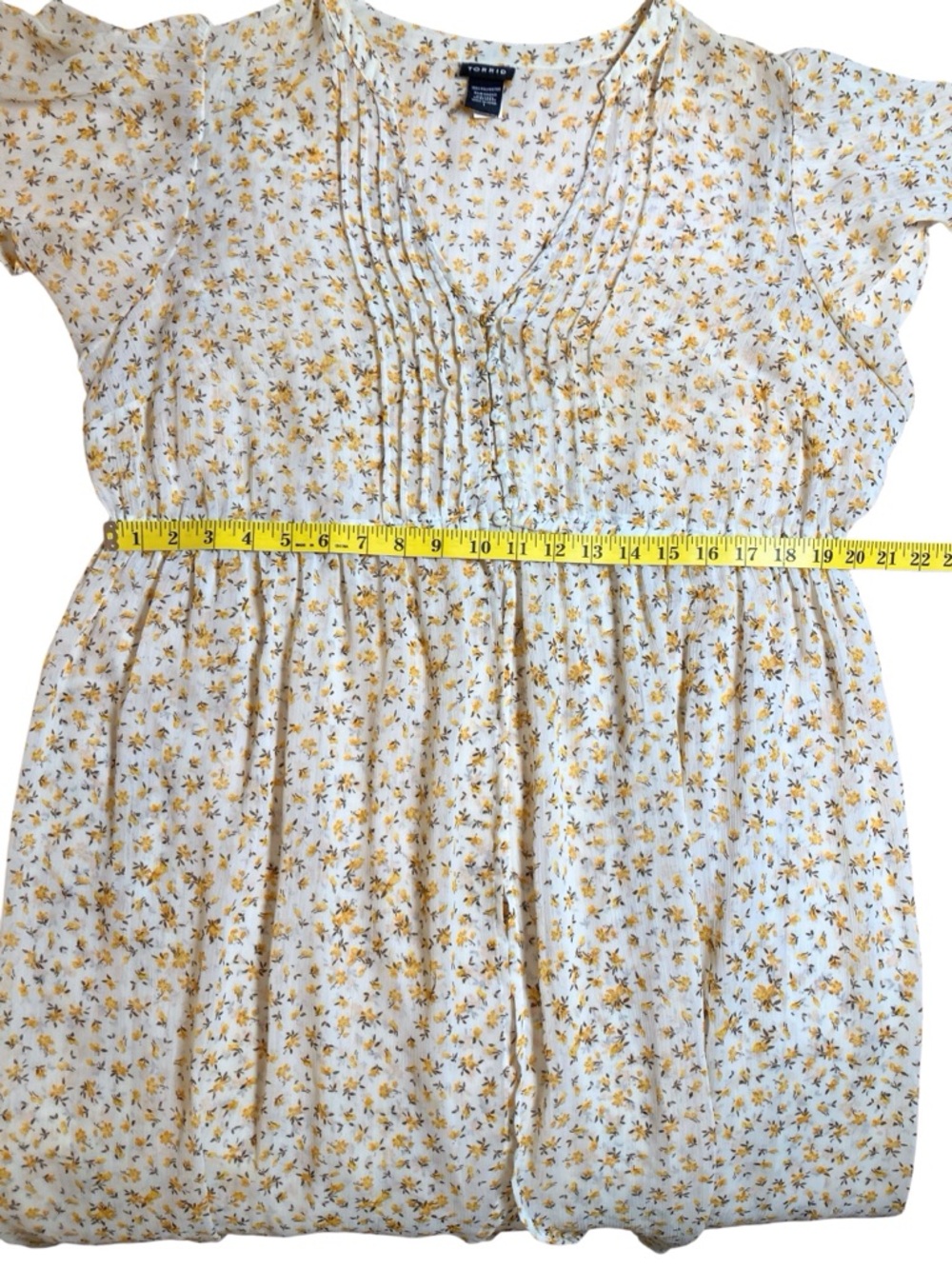 Torrid Floral High-Low Sheer Midi Dress in Soft Cream Yellow Floral Print Size 1 - Picture 13 of 15